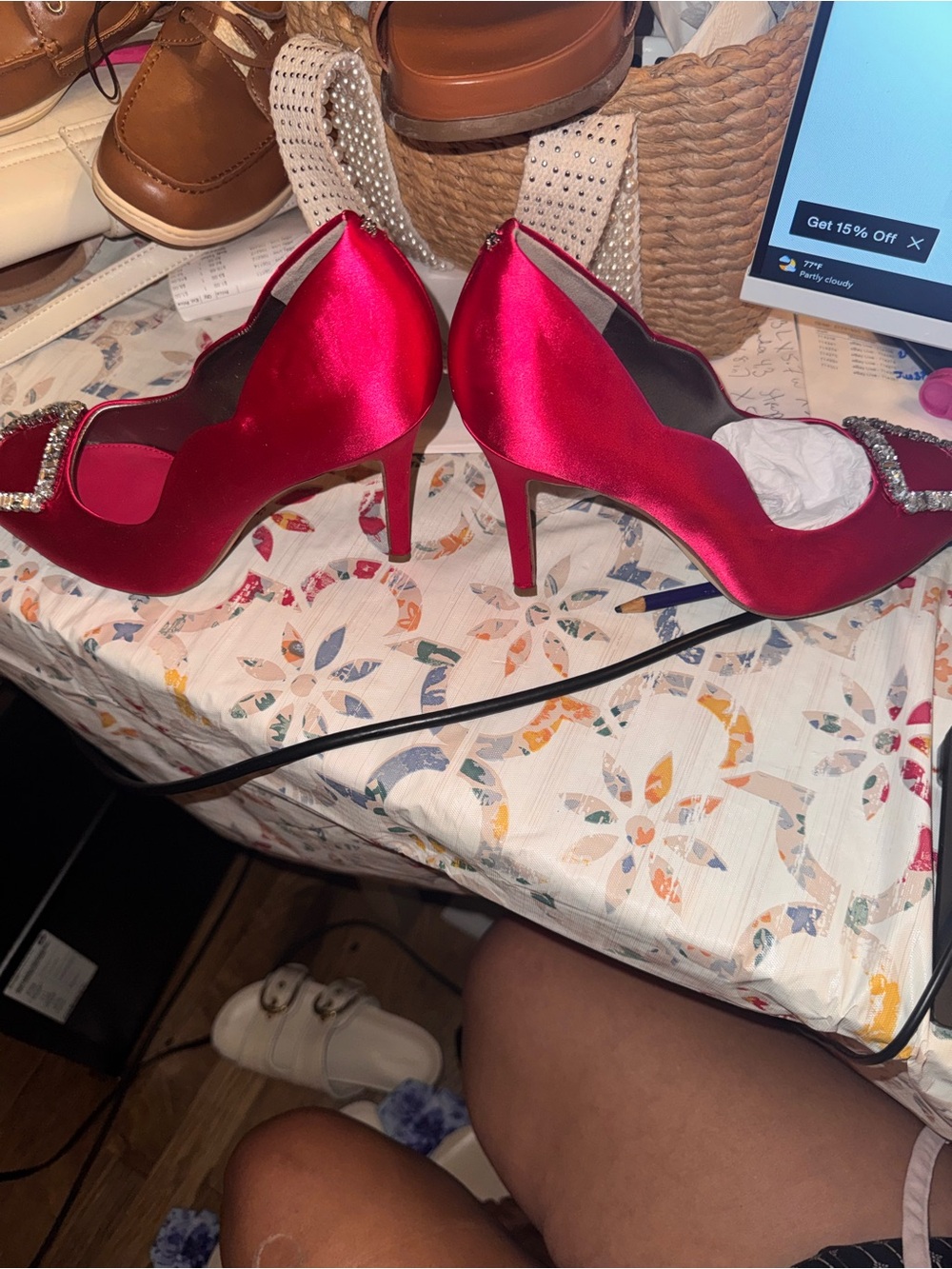 Sam Edelman Pink Satin Pointed Toe Crystal Buckle Pumps Brand New! - Picture 8 of 9